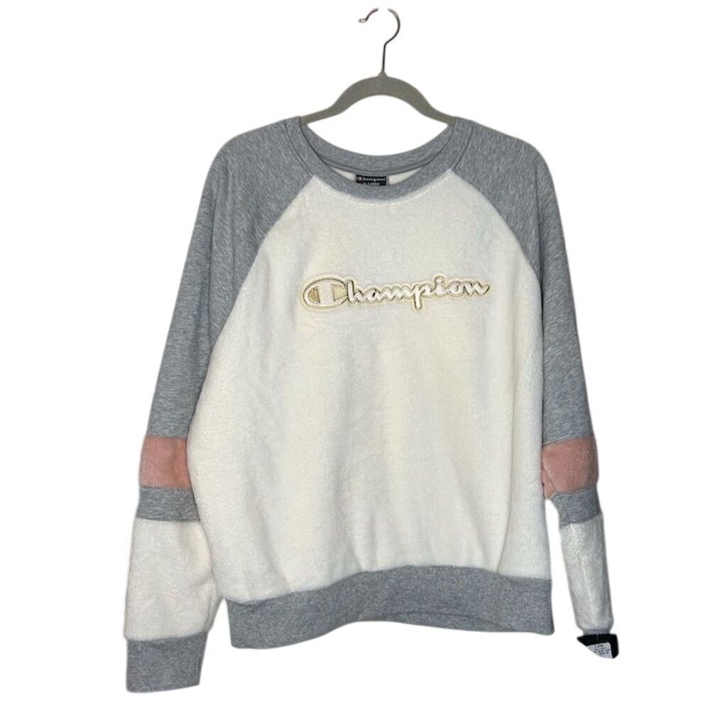 Champion Women's XL Colorblock Pullover Sweatshirt Cream/Grey/Blush - Picture 2 of 5